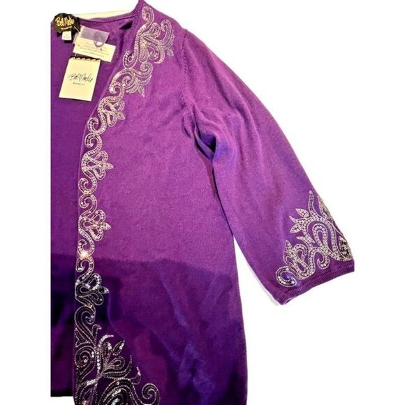 NWT Woman LG BOB MACKIE Wearable Art Purple Open Cardigan Sequin Filigree Office - Picture 4 of 8